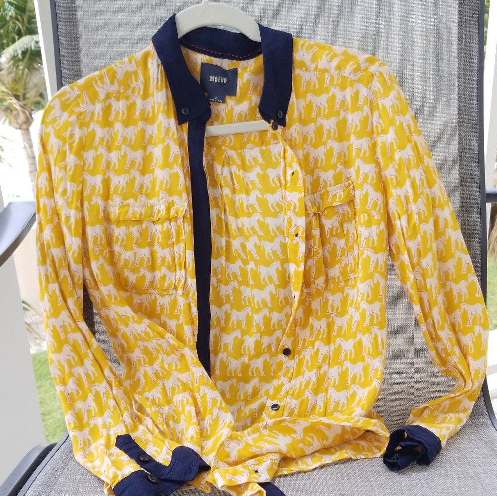Mauve yellow horses long sleeve collared